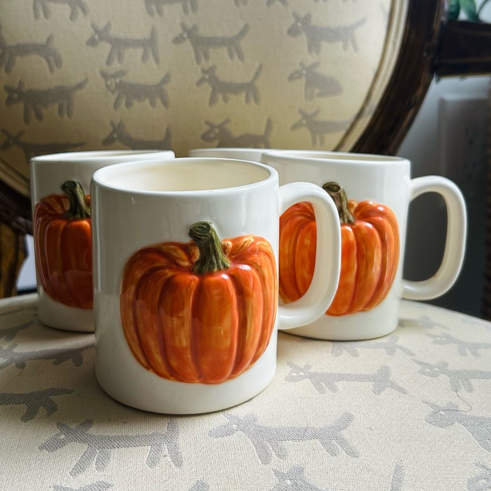 Otagiri Pumpkin Design Mugs - Orange and Cream